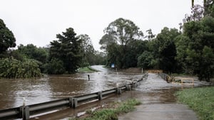 A flooded road in rural Queensland